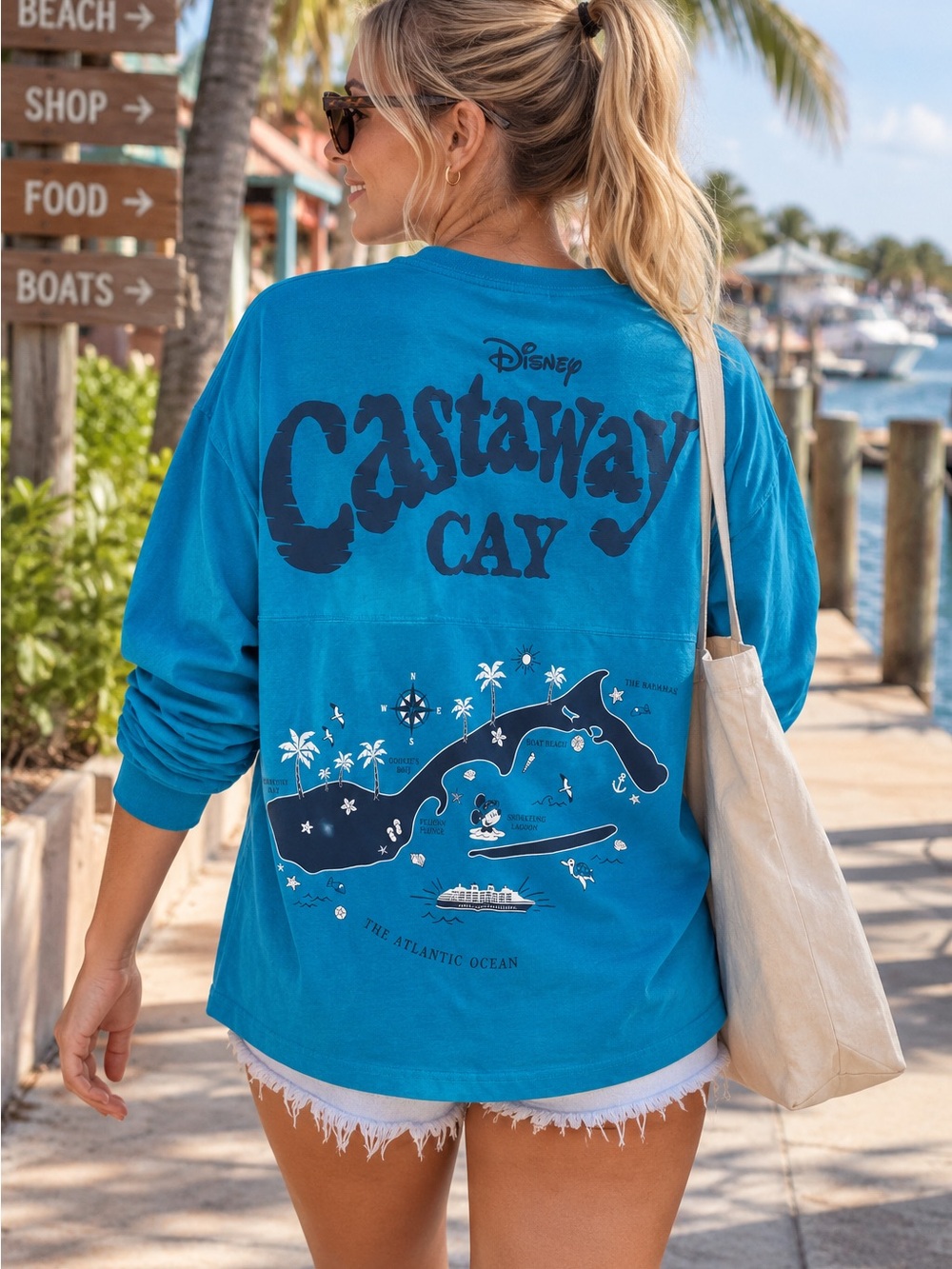Disney Spirit Jersey Castaway Cay Bright Blue Graphic Cruise Shirt Sz XS